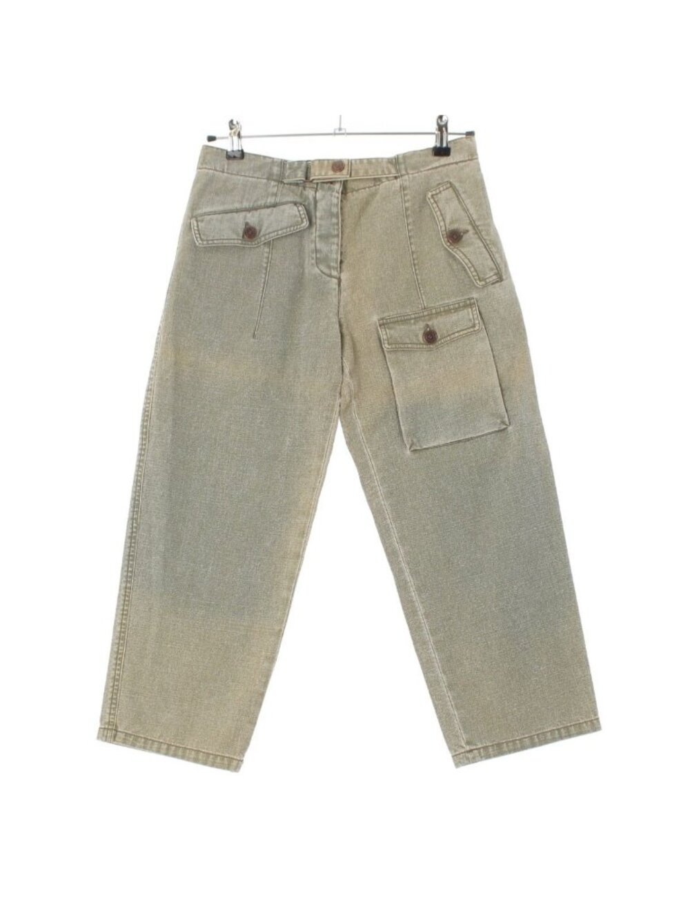 Chanel Denim Cropped Cargo Pants Khaki 36